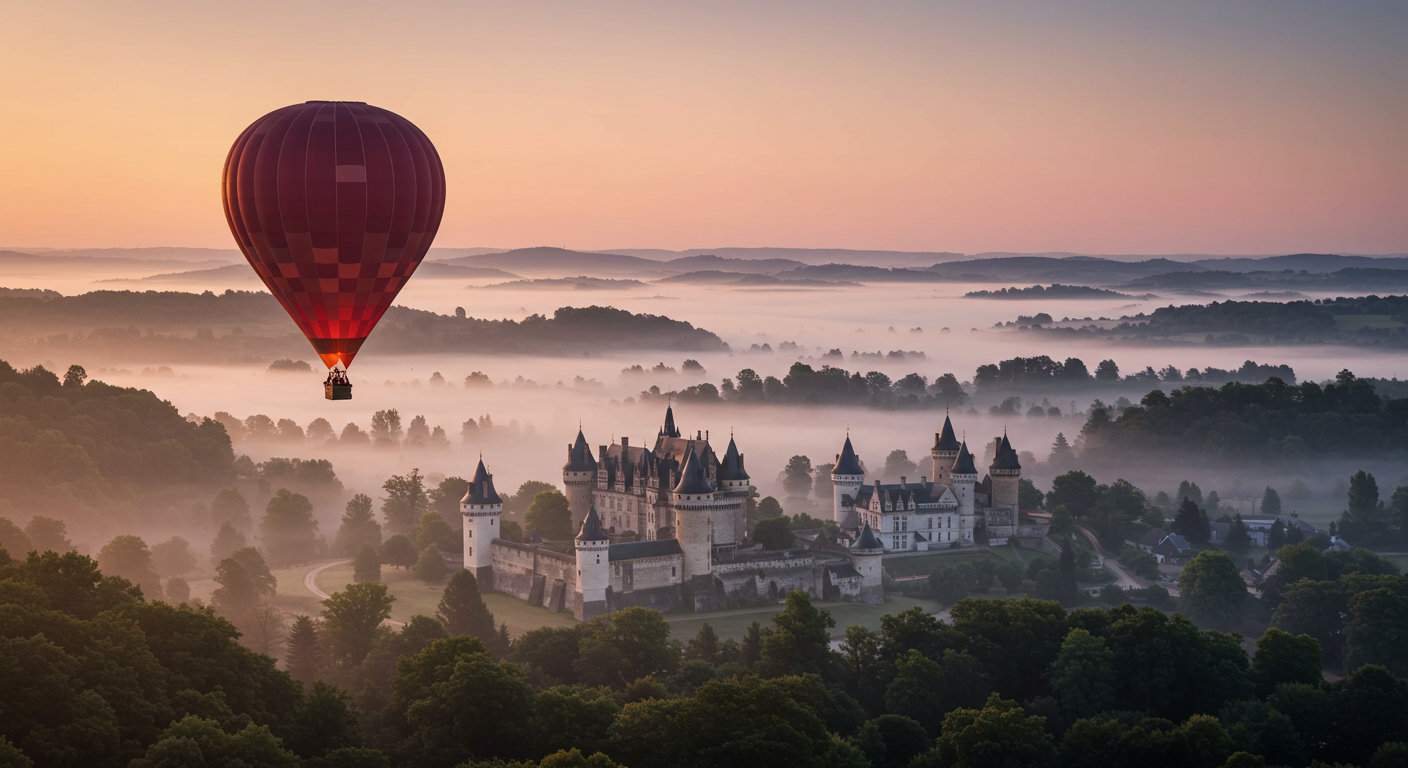 Private hot air balloon ride over Loire Valley châteaux at sunrise
