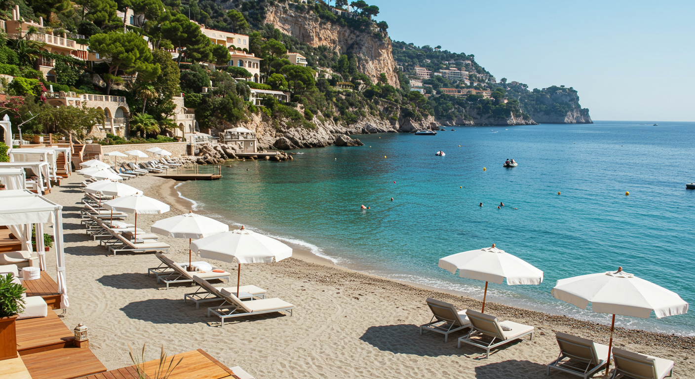 Exclusive private beach club on French Riviera with luxury amenities