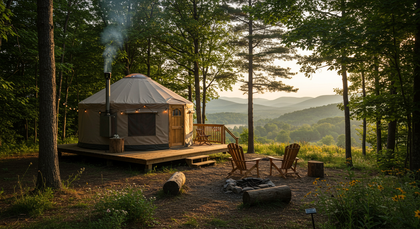 Budget glamping yurt with mountain views in Delaware County Catskills starting at $95 per night