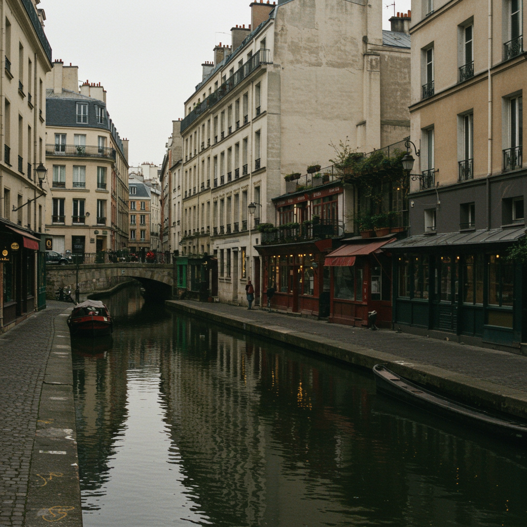 A picturesque view of the Canal Saint-Martin in Paris, a popular spot for locals to hang out away from the main tourist areas.