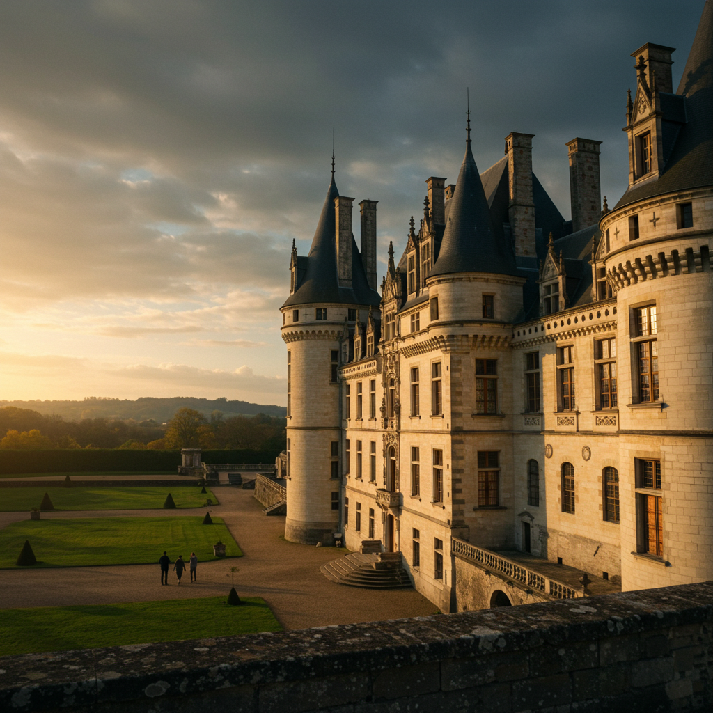 The stunning Château de Chambord in the Loire Valley illuminated by the golden light of sunset, a must-see destination in France.
