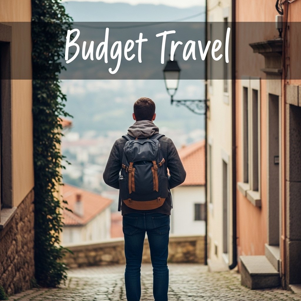 A person with a backpack standing on a scenic overlook, embodying independent and affordable budget travel exploration.